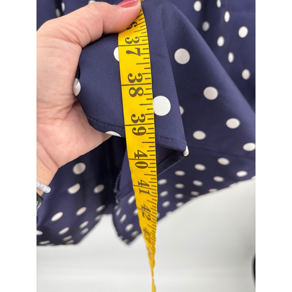 B67 Self Portrait Polka Dot Midi Dress 8 Strapless Satin Navy White Cocktail - Picture 11 of 13